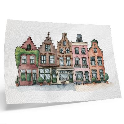 Poster Casas de apartamentos pitorescas em tons pastel e estilo ilustrativo.