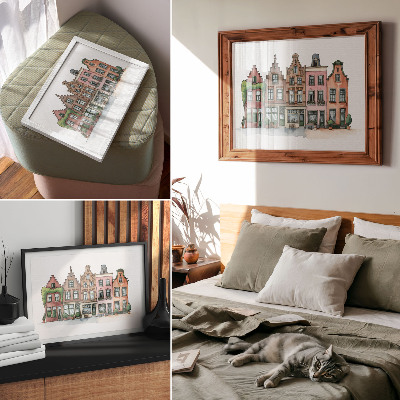 Poster Casas de apartamentos pitorescas em tons pastel e estilo ilustrativo.