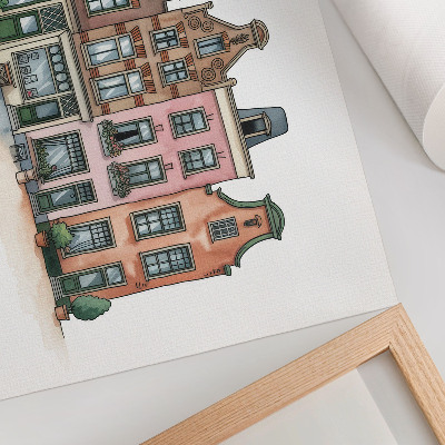 Poster Casas de apartamentos pitorescas em tons pastel e estilo ilustrativo.