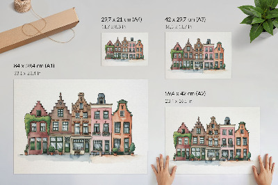 Poster Casas de apartamentos pitorescas em tons pastel e estilo ilustrativo.