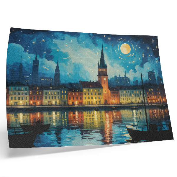 Poster em tela Reflexos noturnos da cidade, brilho da lâmpada de água