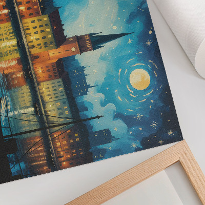 Poster em tela Reflexos noturnos da cidade, brilho da lâmpada de água