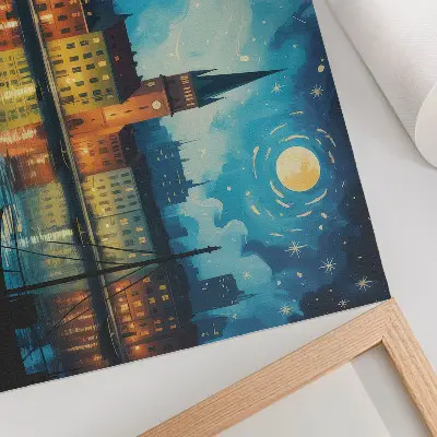 Poster em tela reflexos noturnos da cidade com brilho na água