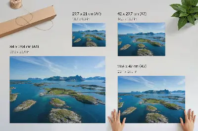 Poster para sala com ilhas, montanhas, céu azul e vegetação verde