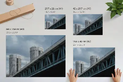 Pôster mural ponte e arranha-céus com estilo moderno, simétrico e elegante