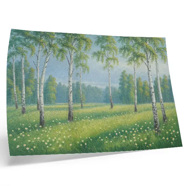 Poster Majestosas Bétulas flores verdes do prado para a sala