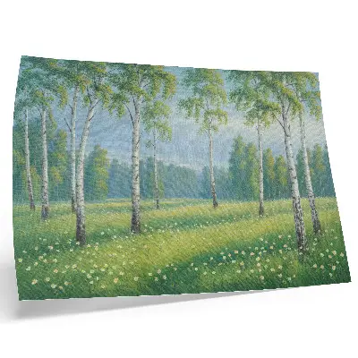Poster Majestosas Bétulas flores verdes do prado para a sala