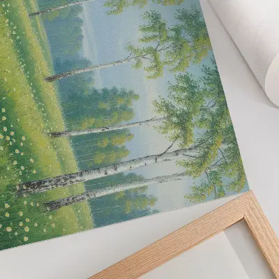 Poster Majestosas Bétulas flores verdes do prado para a sala