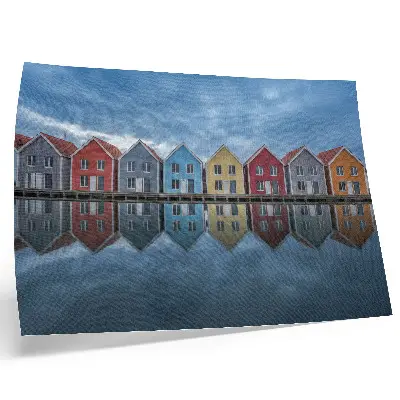 Poster para sala casas coloridas com simetria em estilo moderno