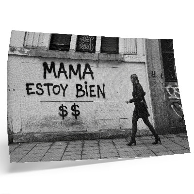 Poster mural Contraste entre a cena urbana e o grafite em preto e branco.