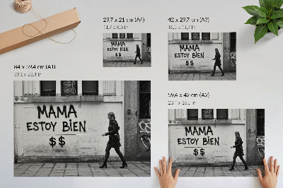 Poster mural Contraste entre a cena urbana e o grafite em preto e branco.