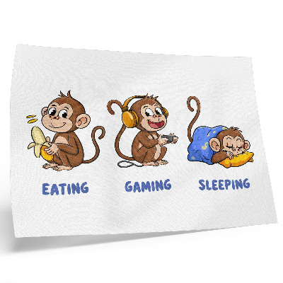 Poster Ilustrações divertidas de um macaco comendo, brincando e dormindo.
