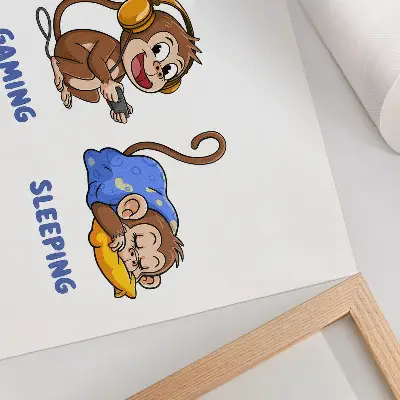 Poster ilustrações divertidas de macaco comendo, brincando e dormindo