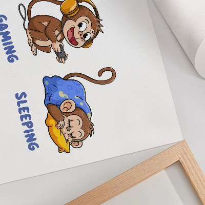 Poster Ilustrações divertidas de um macaco comendo, brincando e dormindo.