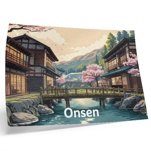 Poster para a sala Paisagem com arquitetura japonesa e cerejeiras.