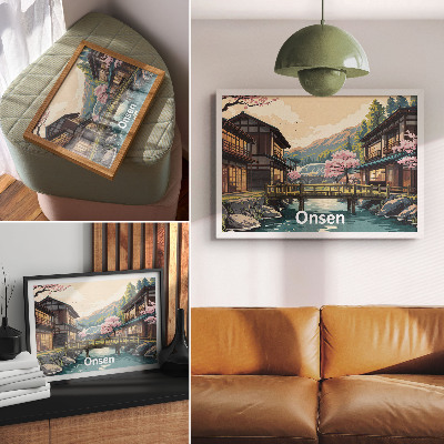 Poster para a sala Paisagem com arquitetura japonesa e cerejeiras.
