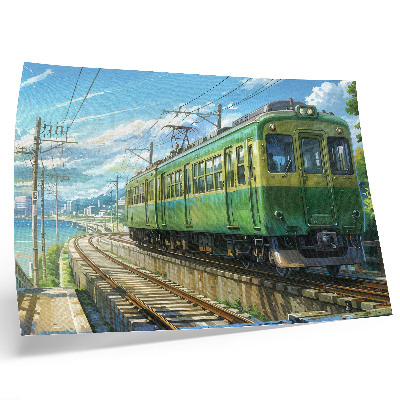 Poster mural Ilustração de um trem em uma paisagem litorânea.