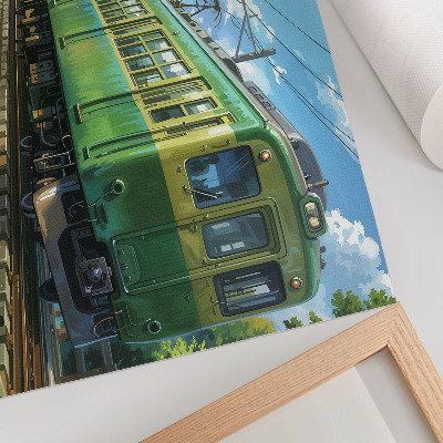 Poster mural Ilustração de um trem em uma paisagem litorânea.