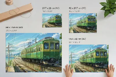 Poster mural ilustração de um trem em paisagem litorânea