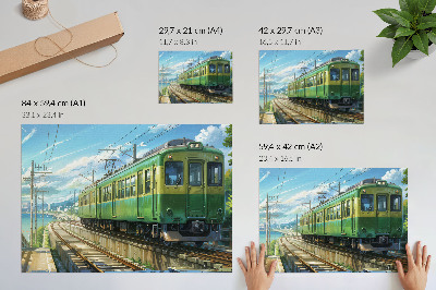 Poster mural Ilustração de um trem em uma paisagem litorânea.