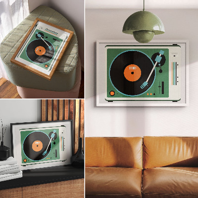 Poster mural gramofone retrô com cores geométricas contrastantes