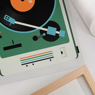 Poster mural gramofone retrô com cores geométricas contrastantes