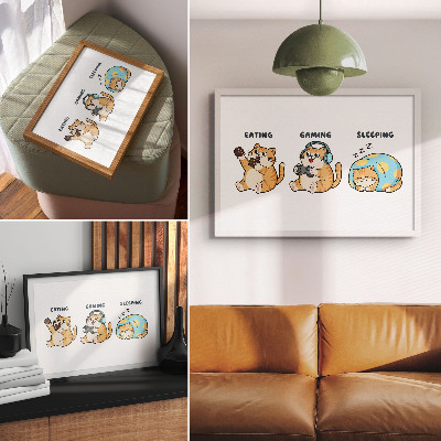 Poster para a sala Ilustrações engraçadas de gatos fofos e divertidos