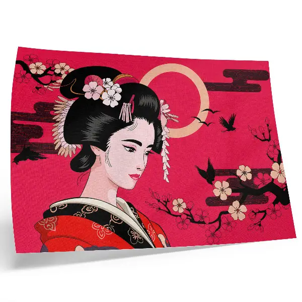 Poster em tela motivos orientais com composição floral moderna