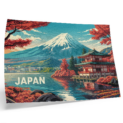 Poster para a sala Paisagem japonesa repleta de cores, lago e montanha.