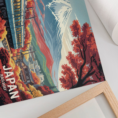 Poster mural Um trem tendo como pano de fundo as montanhas e as cores outonais da natureza.