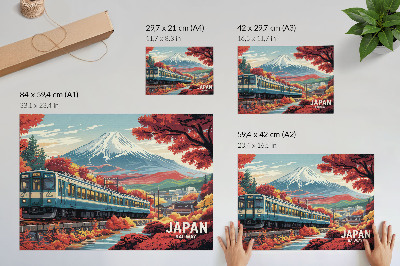 Poster mural Um trem tendo como pano de fundo as montanhas e as cores outonais da natureza.