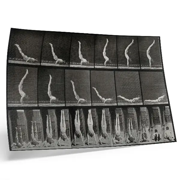 Pôster decorativo para sala fototipia de Eadweard Muybridge representando um homem em pé sobre as mãos, 1887