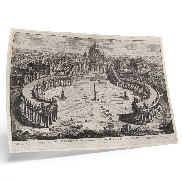 Poster em tela O pátio em frente ao Vaticano com duas longas colunatas curvas encimadas por esculturas.