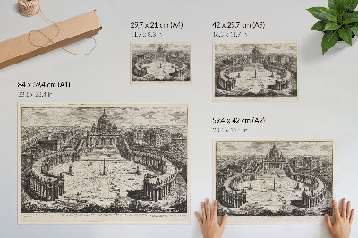 Poster em tela O pátio em frente ao Vaticano com duas longas colunatas curvas encimadas por esculturas.