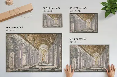 Pôster mural de Gezicht op het interieur van de Sint Pietersbasiliek te Vaticaanstad por anônimo e Giovanni Battista Piranesi
