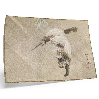Poster de um pescador carregando uma rede na neve, obra de 1821 de Katsushika Hokusai em alta resolução