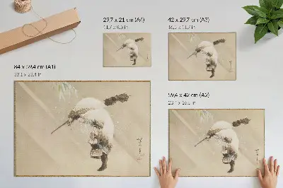 Poster de um pescador carregando uma rede na neve, obra de 1821 de Katsushika Hokusai em alta resolução