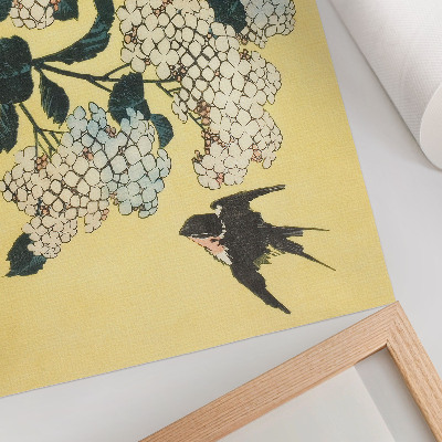 Poster para a sala Hortênsia e a Andorinha (1833) – uma xilogravura colorida de Hokusai
