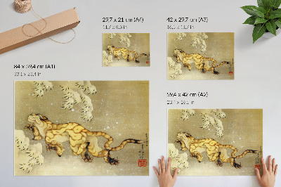 Poster em tela Katsushika Hokusai (1760–1849), Tigre na Neve. Pergaminho suspenso, tinta e cor sobre seda, 1849.