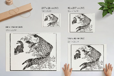 Poster para a sala A carpa de Hokusai, uma ilustração japonesa de um animal.