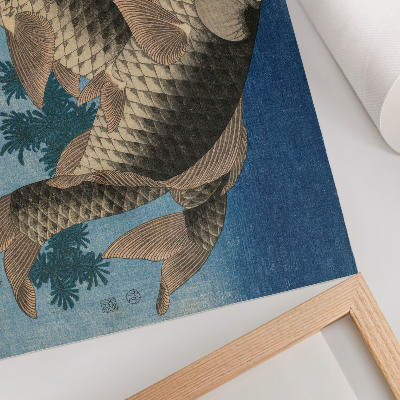 Poster mural Carpa Nadando Entre as Algas Marinhas (1831) – Ilustração japonesa de um peixe