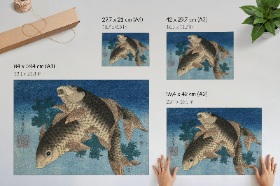 Poster mural Carpa Nadando Entre as Algas Marinhas (1831) – Ilustração japonesa de um peixe