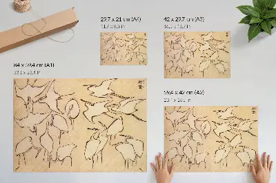 Poster obra Garças de Katsushika Hokusai, de Lições Rápidas de Desenho Simplificado de 1823