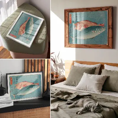 Pôster decorativo de peixes ilustração de olhete e robalo para sala