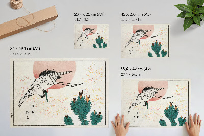 Poster mural Xilogravura japonesa de garça (1826–1869)