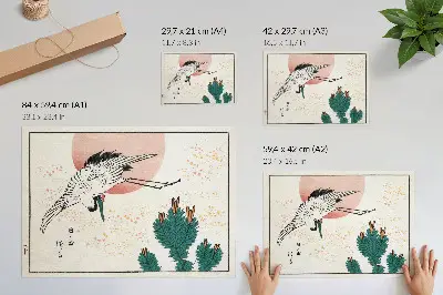 Pôster mural xilogravura japonesa de garça datada de 1826 a 1869