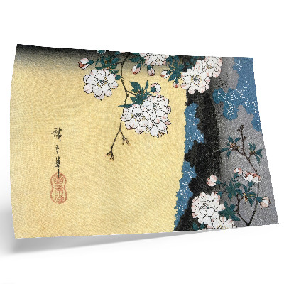 Poster em tela Cerejeiras Japonesas em Flor (1837) – gravura em madeira vintage de Utagawa Hiroshige