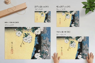 Poster em tela Cerejeiras Japonesas em Flor (1837) – gravura em madeira vintage de Utagawa Hiroshige