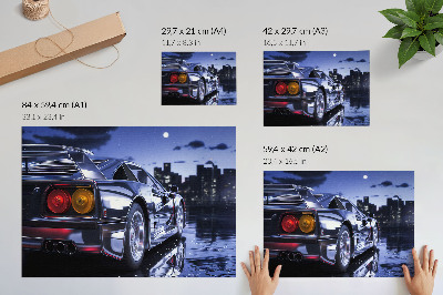 Poster para a sala Um carro esportivo em uma paisagem urbana à noite.