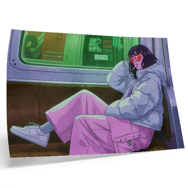 Poster mural Figura elegante no bonde com calças rosa